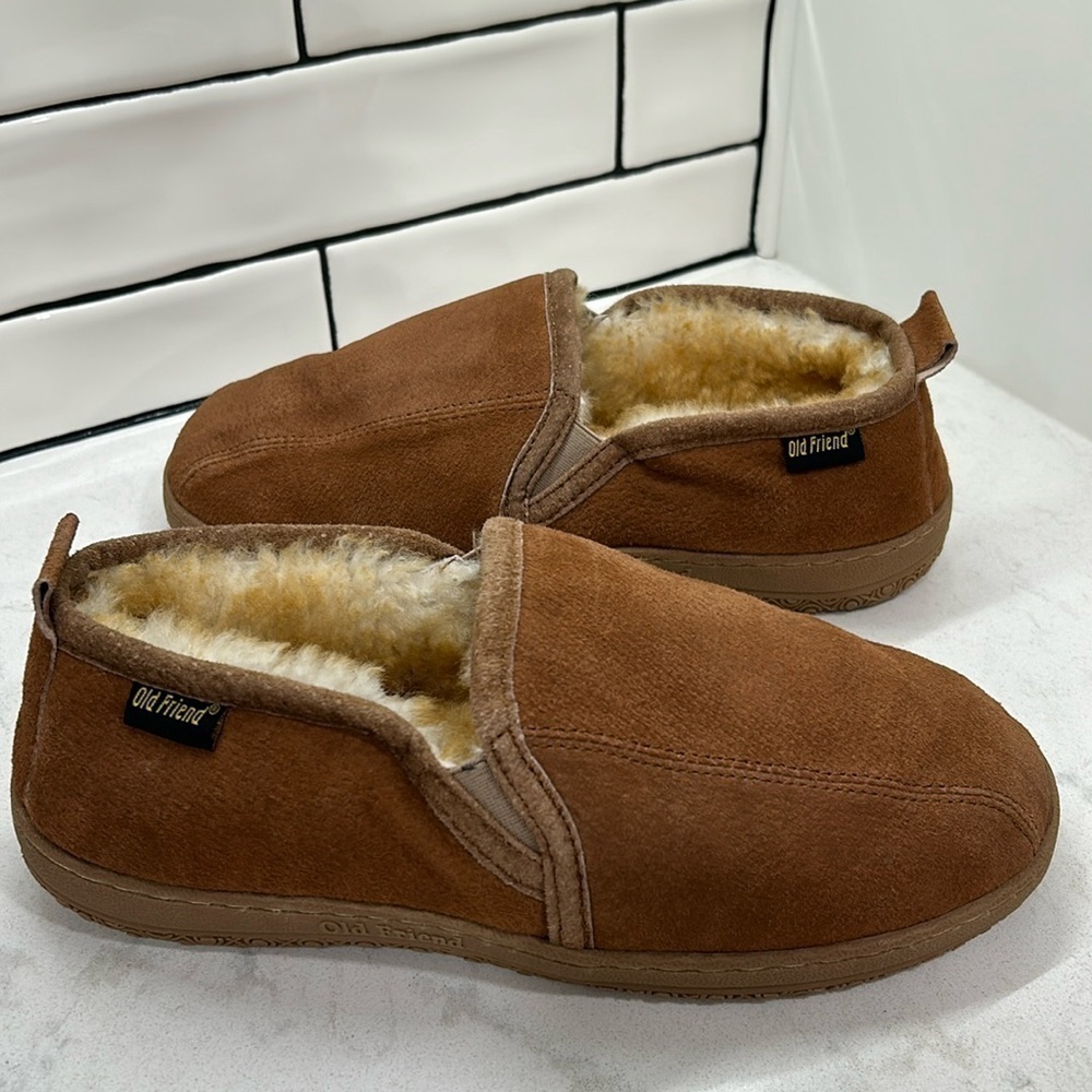 Romeo Genuine Shearling Leather OLD FRIEND Men’s Size 9 Slippers Chestnut